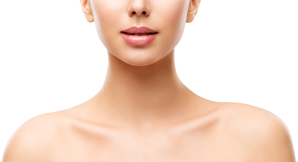 Close-up of a woman’s face and neck with smooth, radiant skin, highlighting natural beauty and a flawless complexion. Ideal for beauty and skincare discussions.